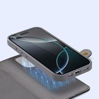 Dux Ducis Lawa ādas apvalks iPhone 16 Pro Max ar noņemamu magnētisko maku - pelēks