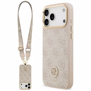 Guess 4G Strass Logo & Big Strap Metal Buttons MagSafe Case for iPhone 17 Pro Max - Pink