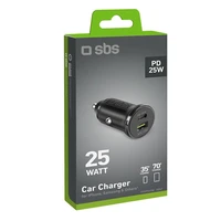 SBS TECRPD25W automašīnas lādētājs 25W USB-A USB-C ar Power Delivery - melns