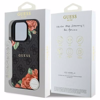 Guess GUHMP16XP4ROPEMCK iPhone 16 Pro Max 6.9" melns cietais viedtālruņa apvalks ar 4G ziedu rakstu MagSafe