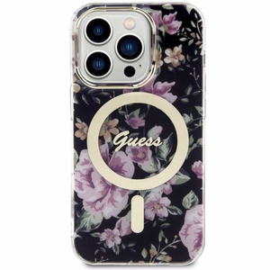 Guess GUHMP14LHCFWSK iPhone 14 Pro 6.1" melns/melns cietais apvalks Ziedu MagSafe