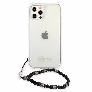 Guess GUHCP12MKPSBK iPhone 12/12 Pro 6.1 caurspīdīgs ciets vāciņš melnas pērļu kolekcija