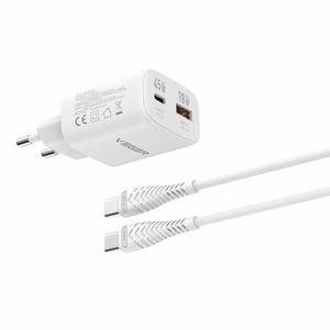 Phone charger VEGER USB A + Type C PD Super Charge PPS 45W + data cable Type C to C 100W TR101 white