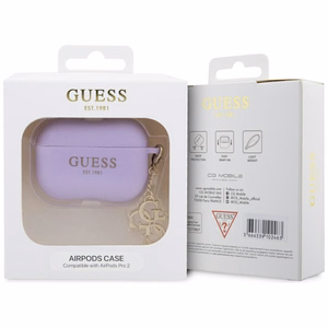Guess GUAP2LECG4U apvalks AirPods Pro 2 vāciņam - violeta šķidrā silikona mirdzošā trijstūra piekariņš
