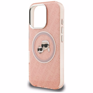 Karl Lagerfeld IML Glitter Karl & Choupette Heads Logo MagSafe maciņš iPhone 16 Pro Max - rozā