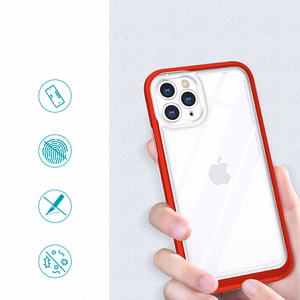 Прозрачный чехол 3in1 для iPhone 11 Pro Max гелевый с рамкой красный