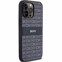 DKNY Ādas mono svītra un metāla logotips viedtālruņa apvalks iPhone 14 Pro Max - melns