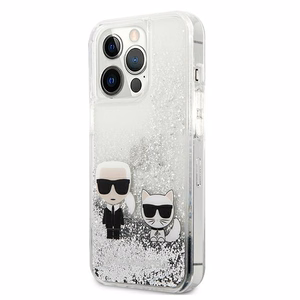 Karl Lagerfeld Šķidrie spīdumi Karl&Choupette viedtālruņa apvalks iPhone 13 Pro Max 6.7" - sudraba