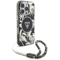 Guess Palm Trees Triangle Pearl Strap MagSafe viedtālruņa apvalks iPhone 16 Pro melns