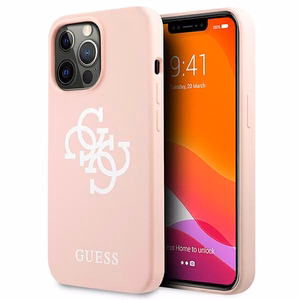 Guess silikona 4G logotipa viedtālruņa apvalks iPhone 13 Pro Max 6.7" - rozā