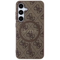 Guess 4G Collection Ādas Metāla Logotips Magnētiskais viedtālruņa apvalks Samsung Galaxy S24 - brūns
