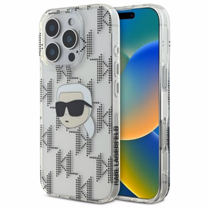 Karl Lagerfeld IML Karl galvas elektroplēts iPhone 16 Pro apvalks - caurspīdīgs
