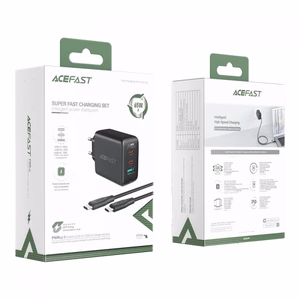 Lādētājs Acefast A13 melns 65W (2xPD / 1xQC3.0) + Type-C / Type-C 120cm kabelis