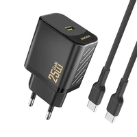 Dudao A27CEU PD 25W GaN SB-C Wall Lādētājs with USB-C Kabelis - Melns