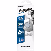 Energizer Ultimate - Multiplug EU / UK / US GaN 20W PD mains lādētājs (sudrabs)