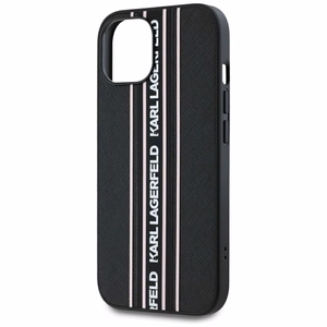 Karl Lagerfeld Saffiano Athleisure Stripes Cord viedtālruņa apvalks iPhone 15 - rozā