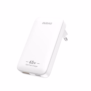 Dudao A65Q 65W GaN ceļojumu sienas lādētājs USB-A / USB-C PD īpaši plāns EU / US – balts