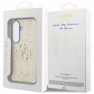 Guess maciņš Fixed Glitter Big 4G Metal Logo for Samsung Galaxy S26 zelta