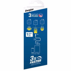Energizer Ultimate A20MUBL GaN ceļojumu sienas lādētājs ar EU / UK / US spraudņiem, USB-C, 20 W PD, zils