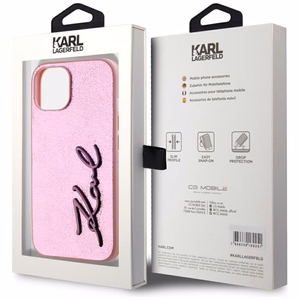 Karl Lagerfeld Wrinkled Metal Signature viedtālruņa apvalks iPhone 15 - rozā