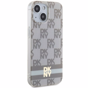 DKNY IML rūtainais mono raksts un drukātas svītras Magnētiskais viedtālruņa apvalks iPhone 15 / 14 / 13 - bēša
