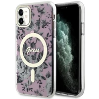 Guess GUHMN61HCFWSP iPhone 11 / Xr 6.1" rozā cietais viedtālruņa apvalks Zieds MagSafe