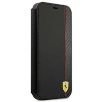 Ferrari FESAXFLBKP13SBK iPhone 13 mini 5.4" melns/melns grāmatas tipa apvalks On Track Carbon Stripe