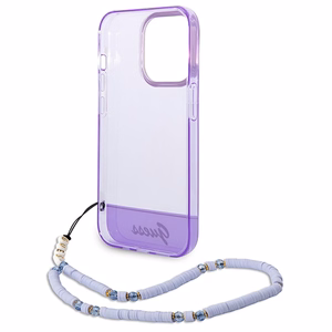 Viedtālruņa apvalks Guess GUHCP14LHGCOHU iPhone 14 Pro 6.1 violets caurspīdīgā pērļu siksna