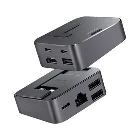 Hub Joyroom S-H121 USB-C statīvs - USB-A 3.0 / RJ45 / HDMI / USB-C / Thunderbolt MacBook Pro - pelēks