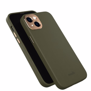 Moshi Napa vāciņš ierīcei iPhone 14 Plus, saderīgs ar MagSafe, no vegānās ādas, “Juniper Green” krāsā