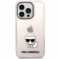 Karl Lagerfeld KLHCP14LCTTRI iPhone 14 Pro 6.1 cietais viedtālruņa apvalks rozā caurspīdīgs Choupette Body