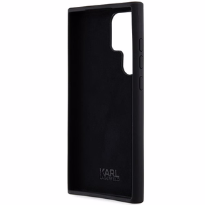 Karl Lagerfeld silikona Choupette metāla piespraude viedtālruņa apvalks Samsung Galaxy S23 Ultra - melns