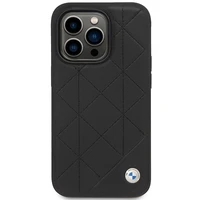 Viedtālruņa apvalks BMW BMHCP14L22RQDK iPhone 14 Pro 6.1 - melns ādas kvilota raksts