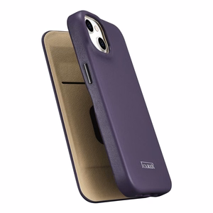 iCarer CE Premium ādas folio viedtālruņa apvalks iPhone 14 Plus magnētiskais atveramais ādas folio apvalks MagSafe tumši violeta