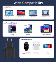 Choetech PD6051 USB-C USB-C PD 35W GaN sienas lādētājs ar ekrānu - melns