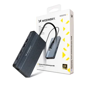 USB-C Hub 14 in 1 Wozinsky WDS03Y5S daudzfunkcionāls, alumīnijs, 3 monitoriem, ar 15 cm kabeli - pelēks