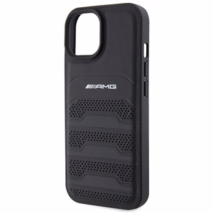 AMG ādas apvalks ar iespiestām līnijām iPhone 15 Plus - melns