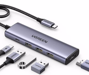 Ugreen 15596 portatīvā datora doks / pieslēgvietu replikators vadu USB 3.2 Gen 1 (3.1 Gen 1) Type-A + Type-C alumīnija