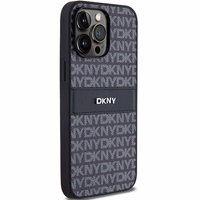 DKNY Ādas mono svītra un metāla logotips viedtālruņa apvalks iPhone 14 Pro Max - melns