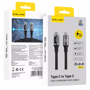 Blavec Zumi pīts kabelis Type C - Type C PD 60W 3A ar LCD displeju 1m Apple CarPlay/Android Auto melns