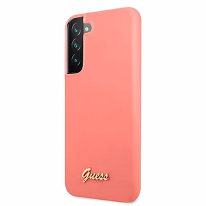 Guess GUHCS22MLSLMGFU S22+ S906 фуксия/фуксия жёсткий чехол Silicone Script Metal Logo