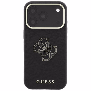 Guess Grained & Big Resin Logo vāciņš iPhone 18 Pro Max / 17 Pro Max – melns