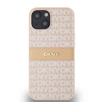 DKNY ādas mono svītra un metāla logotips viedtālruņa apvalks iPhone 15/14/13 - rozā