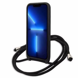 Karl Lagerfeld ādas monogrammas plāksteris un aukla Iconik apvalks iPhone 13 Pro / 13 - melna