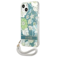 Guess GUHCP13SHFLSN iPhone 13 mini 5.4" zaļš cietais viedtālruņa apvalks ar ziedu siksniņu
