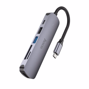 Adapteris HB28 Type-C multifunkcionālais pārveidotājs HDMI+USB3.0+USB2.0+USB2.0+SD+TF+PD pelēks