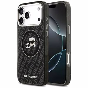 Viedtālruņa apvalks Karl Lagerfeld IML Glitter Karl&Choupette Heads Logo MagSafe iPhone 17 Pro Max - melns
