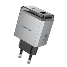 Borofone Lādētājs BN20 Lena (m) - USB + Type C - PD 35W pelēks