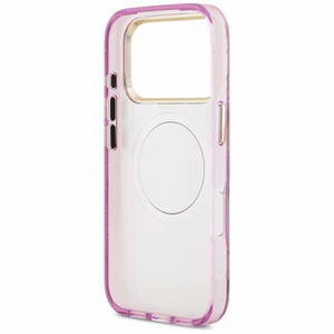 Guess IML Glitter Flowers Triangle MagSafe maciņš modelim iPhone 17 Pro / 18 Pro – violets