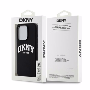 DKNY Šķidrs silikona balts drukāts logotips magnētiskais viedtālruņa apvalks iPhone 14 Pro - melns